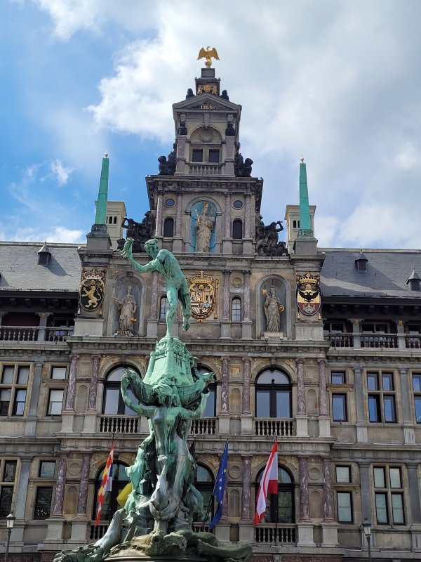 Brabo Fountain and City Hall, Antwerp, Belgium