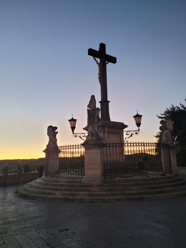 The Cross outside the Cathedral at Sunset, Avignon, France