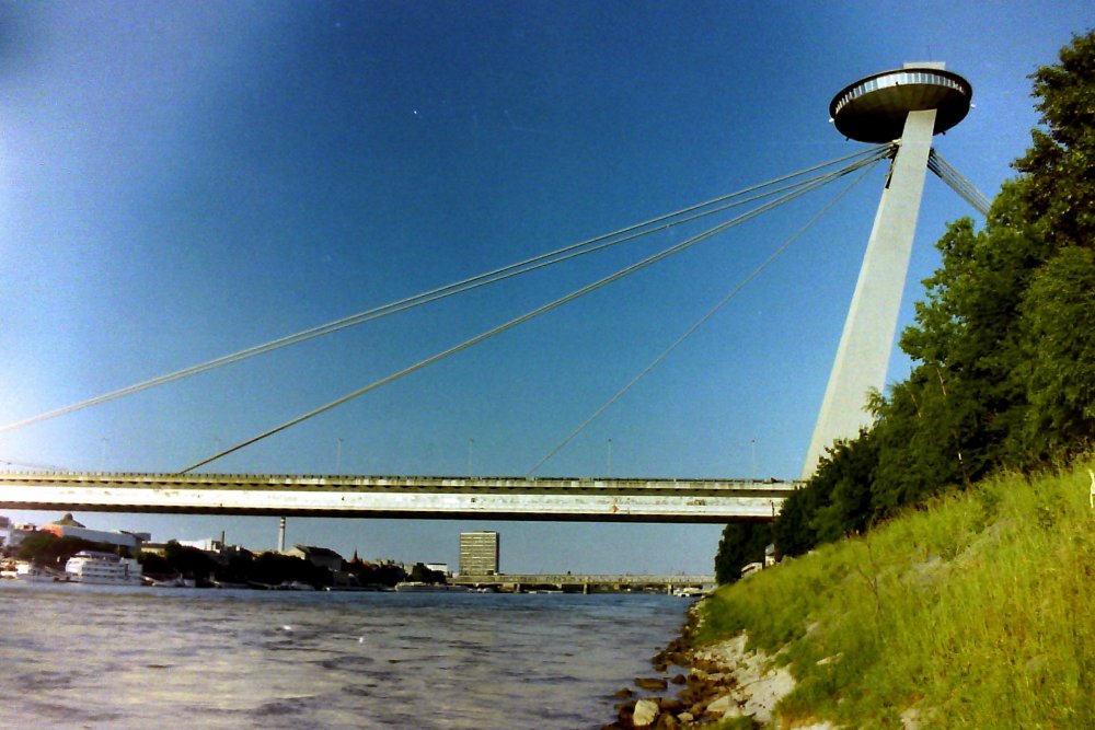 The Bridge of the Slovakian National Uprising with it's Tower Restaurant, Bratislava, Slovakia