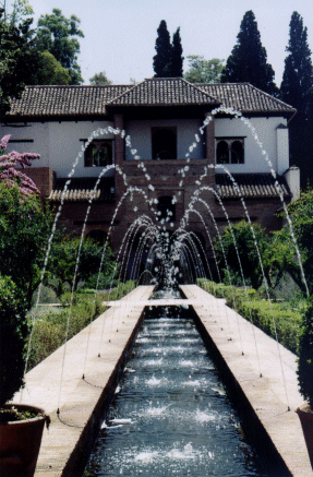 Beautiful fountains in the Generalife, Granada, Spain