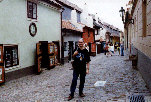 Andrew at the top of Golden Lane, Prague Castle, Czech Republic