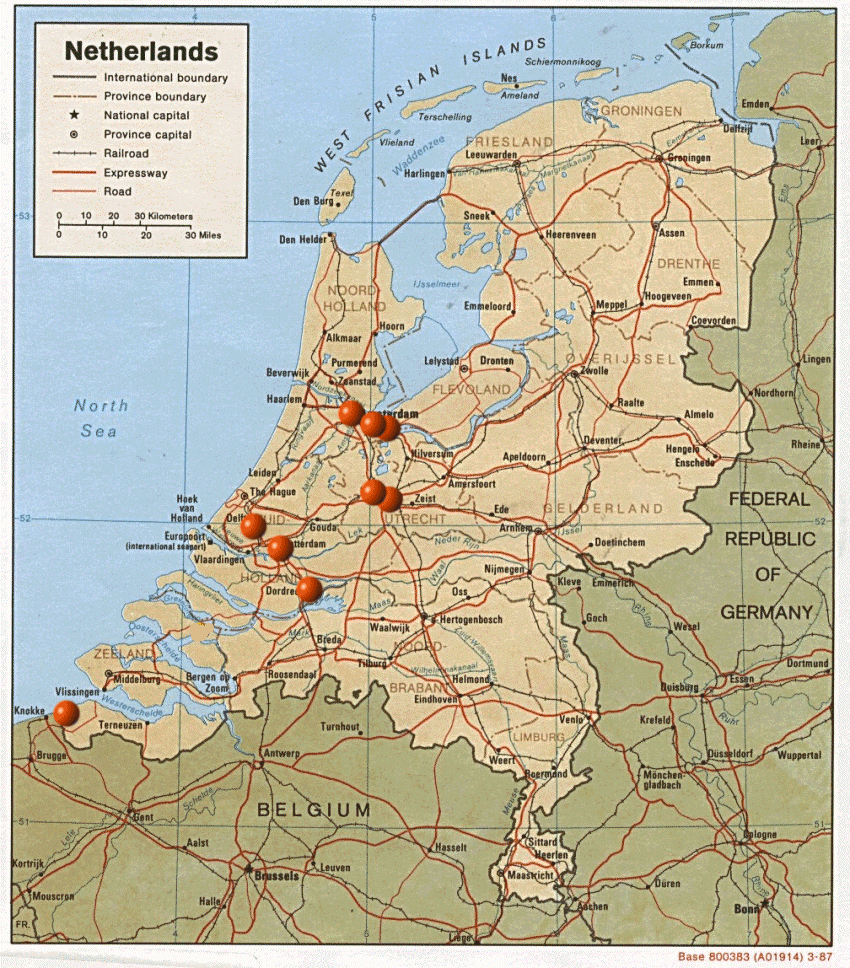 Detailed map of places visited in The Netherlands