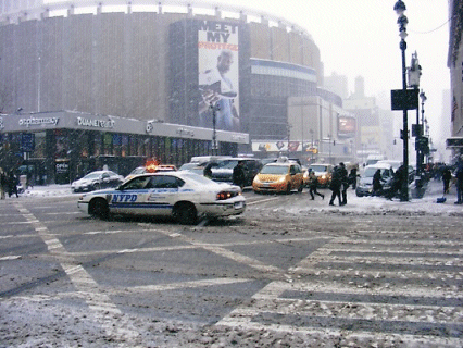 More snow by Madison Square Garden, New York City, USA