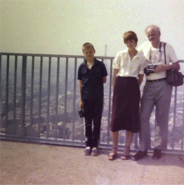 Andrew, Chris and their Dad atop Montparnasse Tower, Paris, France