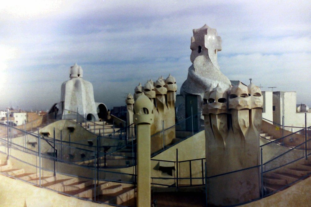 Rooftop Terrace with Chimneys of La Pedrera, Barcelona, Spain