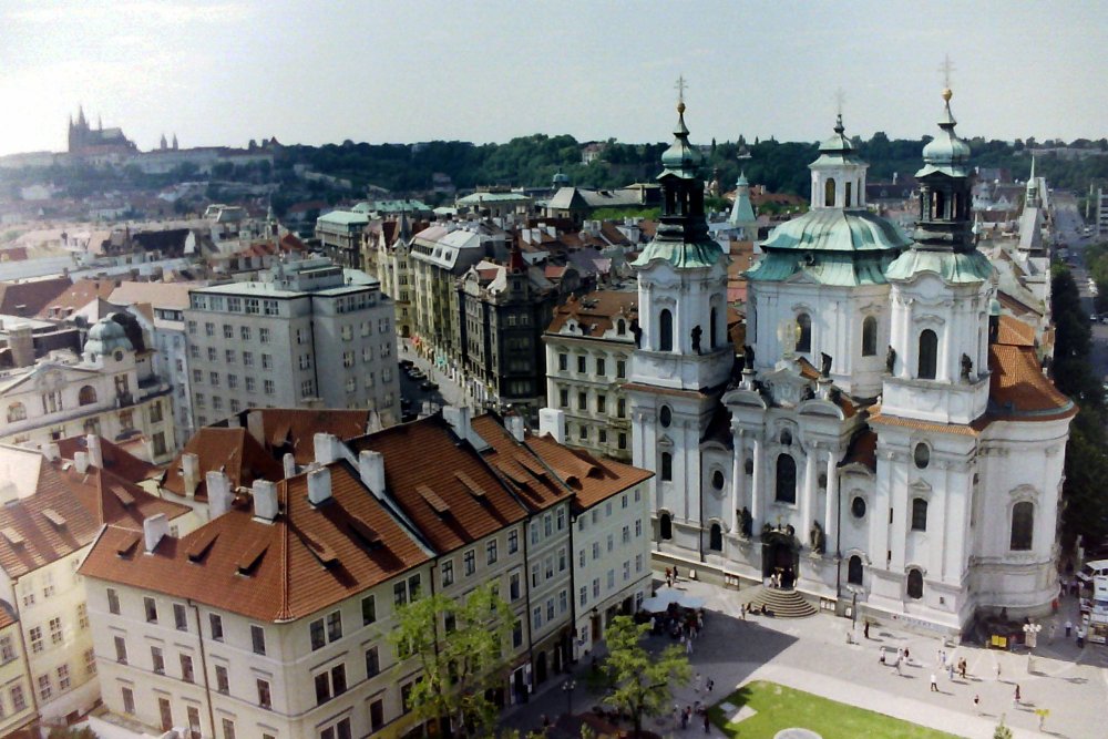 St. Nicholas' Church and Old Town Square from Old Town Hall Tower, Prague, Czech Republic
