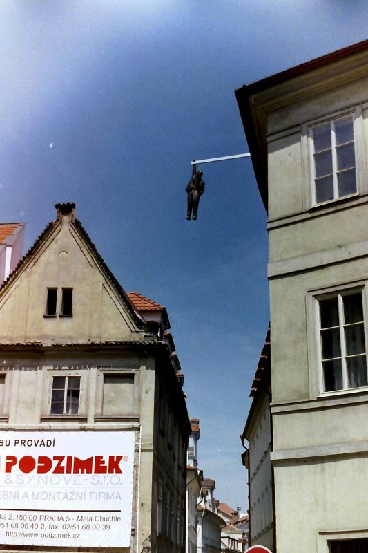 Man Hanging Out sculpture in Prague, Czech Republic