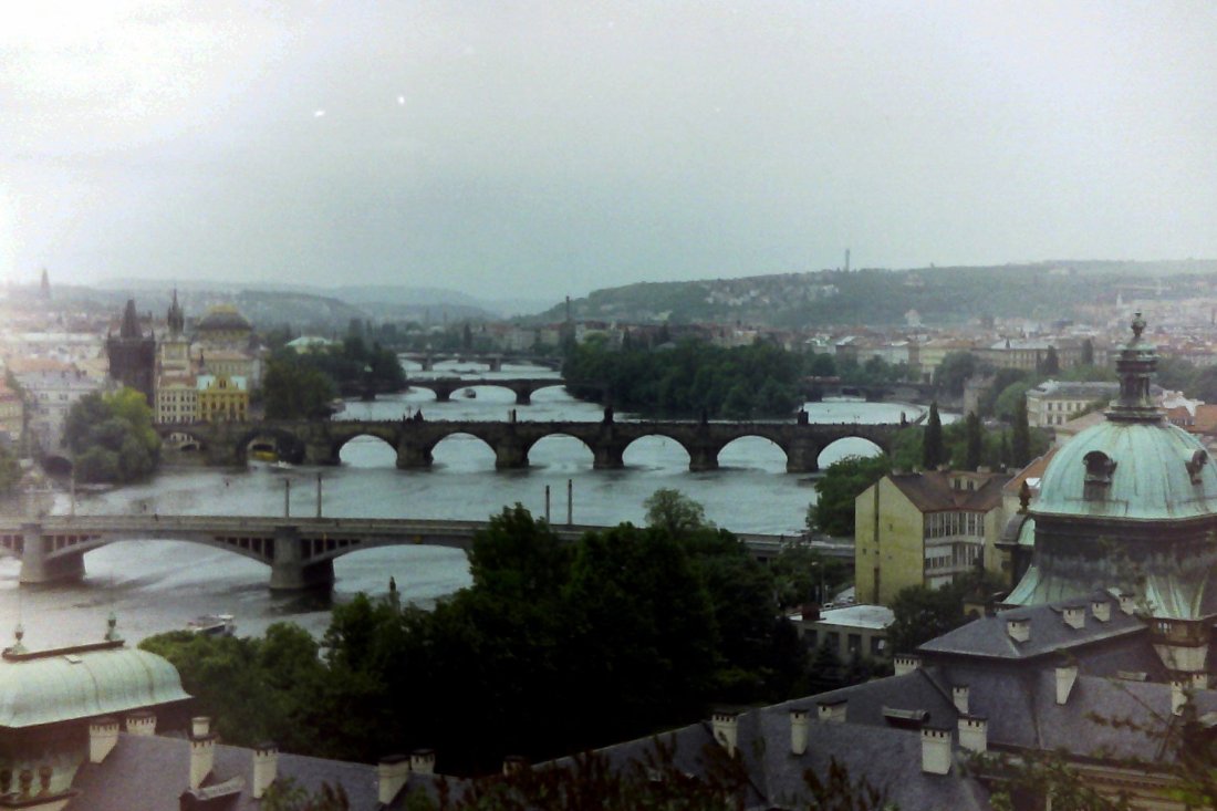 View up the Vltava River, Prague, Czech Republic