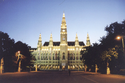 The Rathaus in Vienna - floodlit superbly - Austria