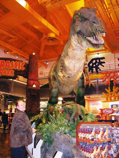 Andrew being attacked by T-Rex in Toys-R-Us, Times Square, New York, USA