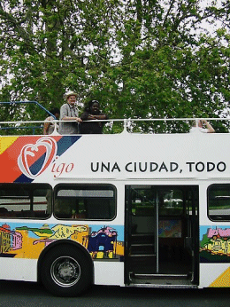 Andrew & Jacqui on bus going back to the Ship, Vigo, Spain