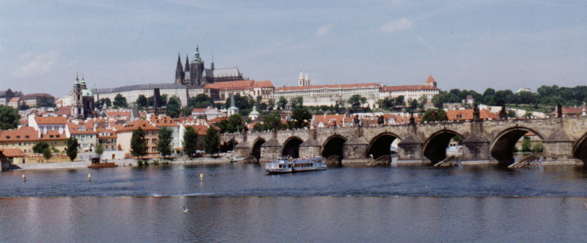 Prague Castle and the Charles Bridge from the Vltava Bank, Czech Republic